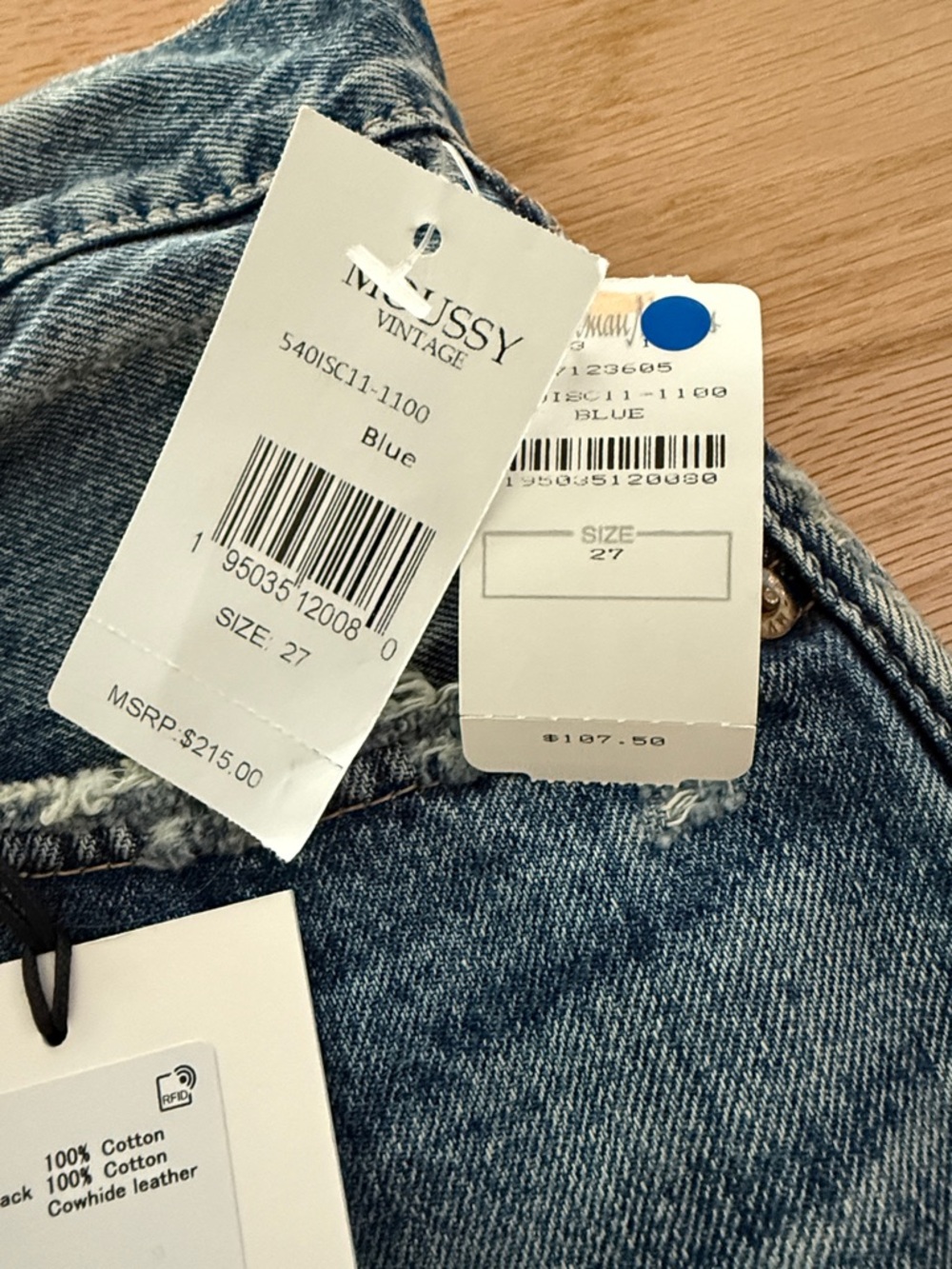 Moussy Dark Blue Frayed Hem Denim Shorts for Women - Picture 4 of 6